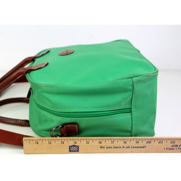 Longchamp GREEN CANVAS BROWN LEATHER ZIP AROUND TRAVEL CARRY ALL SHOULDER DUFFLE - Picture 14 of 15